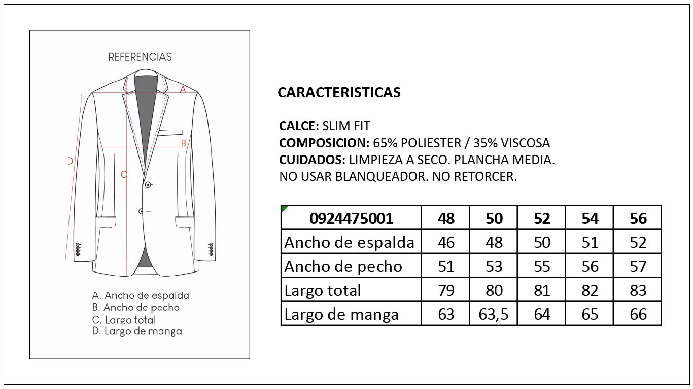 Tabla de Talles Saco Sastrería Hombre Britches
